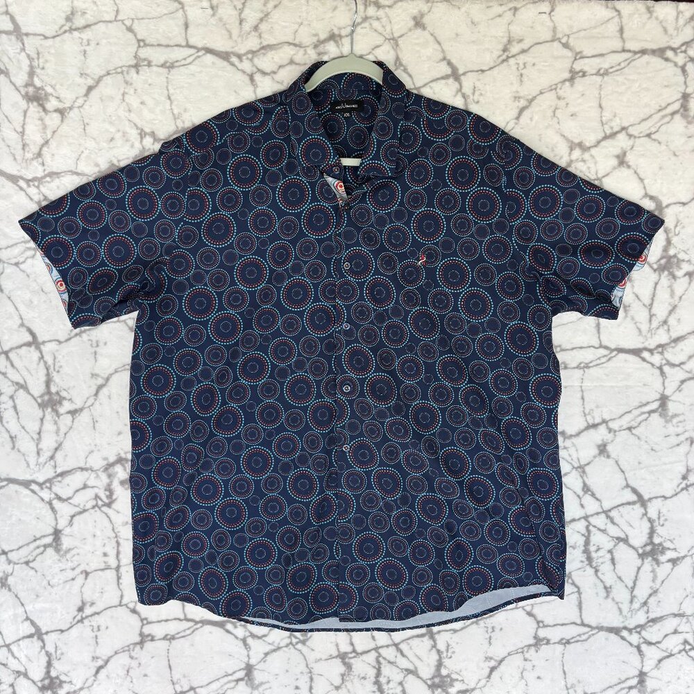 ADDICT Fishing Shirt Men's XXL Navy Light Blue Orange Vented Back Boatwear